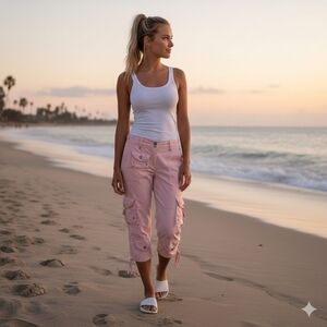 VTG Y2K The Limited Tierney Fit Pink Cropped Cargo Paratrooper Pants Size 6